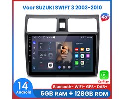 Awesafe 6+128GB Android14 Carplay Autoradio - 8 Kern V1PRO - Geschikt Voor SUZUKI SWIFT 3 2003-2010 - Draadloze Carplay Android Auto - Touchscreen - GPS Navigatie 4G WiFi - Bluetooth Radio - 2003 2004 2005 2006 2007 2008 2009 2010