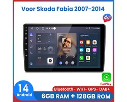 Awesafe 6+128GB Android14 Carplay Autoradio - Geschikt Voor Skoda Fabia 2007 t/m 2014 - Draadloze Carplay Android Auto - Touchscreen - GPS Navigatie 4G WiFi - Bluetooth Radio