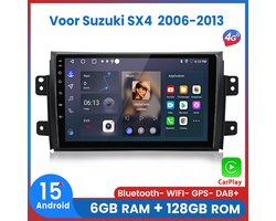 Awesafe 6+128GB Android15 Carplay Autoradio - 8 Kern V1PRO - Ondersteuning voor 4G SIM - Geschikt Voor Suzuki SX4 2006 t/m 2013 - Draadloze Carplay Android Auto - Touchscreen - GPS Navigatie 4G WiFi - Bluetooth Radio - 2006 2007 2008 2009 2010 2011