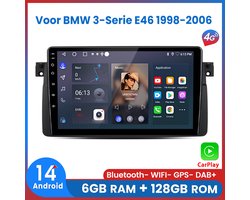 Awesafe 6+128GB Autoradio - Geschikt Voor BMW 3-Serie E46 1998 t/m 2006 - 8 Kern V1PRO Versie - Draadloos Apple Carplay & Android auto - 4G WIFI GPS Navigatie - Ondersteuning invoegen 4G SIM