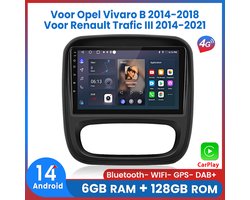 Awesafe 6GB+128GB Autoradio - Geschikt Voor Opel Vivaro B 2014 t/m 2018 - Geschikt Voor Renault Trafic III 2014 t/m 2021 - Draadloze Carplay Android Auto - Touchscreen - GPS Navigatie 4G WiFi - Bluetooth Radio - 8 Kern V1PRO
