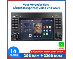 Awesafe 7” Android 14 Autoradio - Met navigatie GPS - Geschikt Voor Mercedes Benz A/B Klasse Sprinter Viano Vito W639 - RAM 2GB + ROM 64GB - Apple Carplay & Android auto - Radio scherm - Bluetooth WIFI
