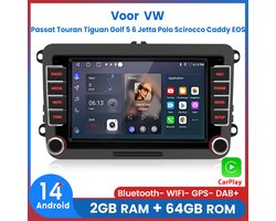 Awesafe 7" Autoradio - Geschikt Voor VW Volkswagen Passat Touran Tiguan Golf 5 6 Jetta Polo Scirocco Caddy EOS - Draadloze Carplay & Android Auto - Android 14.0 System - 7 Inch IPS HD Touchscreen - Bluetooth & Wifi - Radio Scherm