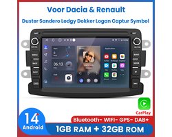 Awesafe 7 inch IPS Autoradio - Geschikt Voor Dacia & Renault - Duster Sandero Lodgy Dokker Logan Captur Symbol - Draadloos Apple CarPlay & Android Auto - 1GB +32GB - GPS Navigatie Bluetooth WIFI - Radio Scherm - 2013 2014 2015 2016 2017