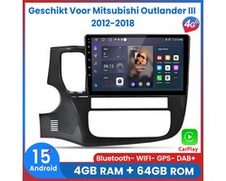Awesafe 8-Core 4+64GB Android 15.0 Autoradio - Geschikt voor Mitsubishi Outlander III 2012 t/m 2018 - Draadloze Carplay Android Auto - Touchscreen - GPS Navigatie 4G WiFi - Bluetooth Radio - 2012 2013 2014 2015 2016 2017 2018