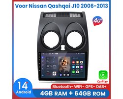 Awesafe 8-Core 4+64GB Autoradio - Geschikt Voor Nissan Qashqai J10 2006 t/m 2013 - Draadloze Carplay Android Auto - Touchscreen - GPS Navigatie 4G WiFi - Bluetooth Radio - 2006 2007 2008 2009 2010 2011 2012 2013