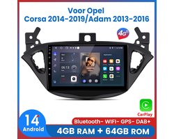 Awesafe 8-Core 4+64GB Autoradio - Geschikt Voor Opel Corsa 2014 t/m 2019/Adam 2013 t/m 2016 - Draadloze Carplay Android Auto - Touchscreen - GPS Navigatie 4G WiFi - Bluetooth Radio - 2014 2015 2016 2017 2018 2019