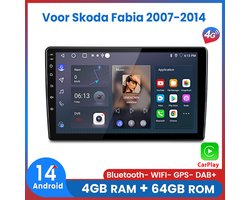 Awesafe 8-Core 4+64GB Autoradio Geschikt Voor Skoda Fabia 2007 t/m 2014 - Draadloze Carplay Android Auto - Touchscreen - GPS Navigatie 4G WiFi Mirror Link FM RDS 32EQ DSP SWC - Bluetooth Radio - 2007 2008 2009 2010 2011 2012 2013 2014