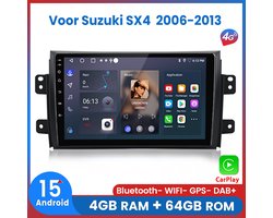 Awesafe 8-Core 4+64GB Autoradio - Geschikt Voor Suzuki SX4 2006 t/m 2013 - Draadloze Carplay Android Auto - Touchscreen - GPS Navigatie 4G WiFi - Bluetooth Radio - Ondersteuning voor 4G SIM - 2006 2007 2008 2009 2010 2011 2012 2013