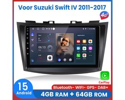 Awesafe 8-Core 4+64GB Autoradio - Voor Suzuki Swift IV 2011 t/m 2017 - Draadloze Carplay Android Auto - Touchscreen - GPS Navigatie 4G WiFi - Bluetooth Radio - 2011 2012 2013 2014 2015 2016 2017