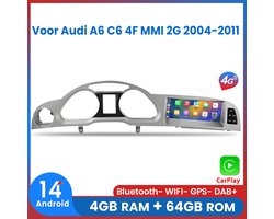 Awesafe 8.8 Inch Android 14.0 Autoradio - Voor Audi A6 C6 4F MMI 2G 2004 t/m 2011 - Ram 4GB+ Rom 64GB - 8-Core processor - Draadloos Apple Carplay & Android Auto - 4G WIFI GPS Navigatie - Ondersteuning invoegen 4G SIM - 2005 2006 2007 2008 2009