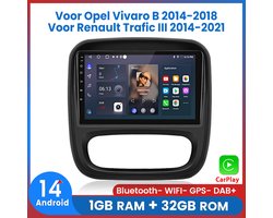 Awesafe 9 Inch Autoradio - Geschikt Voor Opel Vivaro B 2014 t/m 2018 - Geschikt Voor Renault Trafic III 2014 t/m 2021 - Draadloos Apple CarPlay Android Auto - Ram 1GB + Rom 32GB - Autoradio Met Navigatie GPS - Radio Scherm - 2014 2015 2016 2017 2018