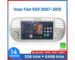 Awesafe Android 14 Autoradio - Geschikt Voor Fiat 500 2007 t/m 2015 - 2GB+64GB - Draadloos Carplay Android Auto - GPS RDS Bluetooth - Navigatie - Wit
