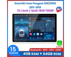 Awesafe Autoradio - 13.1 Inch Touchscreen - Geschikt Voor Peugeot 208/2008 2011 t/m 2019 - Draadloze Carplay Android Auto - QLED 1920*1200P - GPS Navigatie 4G WiFi - Bluetooth Radio - 8 Core V1PRO