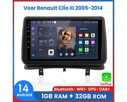 Awesafe Autoradio 1+32GB - Geschikt Voor Renault Clio III 2005-2014 - Draadloos Apple Carplay & Android auto - GPS Navigatie RDS - Bluetooth & Wifi