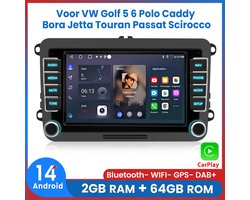 Awesafe Autoradio 2+64GB met Carplay en Android Auto - Geschikt Voor VW Volkswagen Golf 5 6 Polo Caddy Bora Jetta Touran Passat Scirocco - Android 14 - Radio met navigatie - 7 inch HD touchscreen