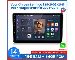 Awesafe Autoradio - 4GB & 64GB 8-Kern V1PRO - Geschikt Voor Citroen Berlingo 2 B9 Peugeot Partner 2008 t/m 2019 - Carplay & Android auto - Met navigatie GPS - Radio scherm
