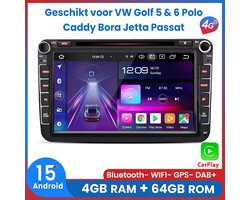 Awesafe Autoradio - 4GB+64GB - Geschikt Voor VW volkswagen Golf 5 & 6 Polo Caddy Bora Jetta Transporter T5 Touran Passat Scirocco - 8-Core processor - Draadloos Apple Carplay & Android Auto - 4G WIFI GPS Navigatie - CD DVD Player - 8 Inch Touchscreen