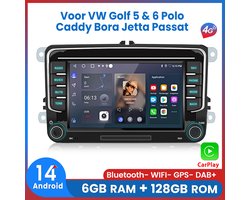 Awesafe Autoradio - 6GB+128GB - Geschikt Voor VW volkswagen Golf 5 & 6 Polo Caddy Bora Jetta Transporter T5 Touran Passat Scirocco - 8-Core processor - Draadloos Apple Carplay & Android Auto - 4G WIFI GPS Navigatie - Ondersteuning invoegen 4G SIM