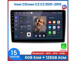 Awesafe Autoradio 6GB+128GB met Carplay en Android auto - Geschikt Voor Citroen C2 C3 2001 t/m 2010 - Radio scherm met Navigatie GPS - 8 Kern V1PRO Versie - Draadloos Apple Carplay & Android - 2001 2002 2003 2004 2005 2006 2007 2008 2009 2010