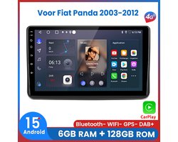 Awesafe Autoradio 6GB+128GB met Carplay en Android auto - Geschikt Voor Fiat Panda 2003 t/m 2012 - Radio scherm met Navigatie GPS - 8 Kern V1PRO Versie - Draadloos Apple Carplay & Android