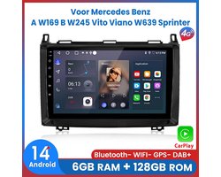 Awesafe Autoradio 6GB+128GB met Carplay en Android auto - Geschikt voor Mercedes Benz A, B, V klasse, Vito, Viano Sprinter en Vw Volkswagen Crafter 2004-2017 - Radio scherm met Navigatie GPS - 8 Kern V1PRO Versie - Draadloos Apple Carplay & Android