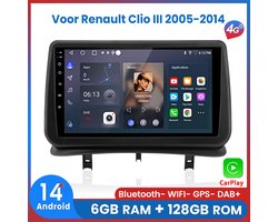 Awesafe Autoradio 6GB+128GB met Carplay en Android auto - Geschikt Voor Renault Clio III 2005-2014 - Radio scherm met Navigatie GPS - 8 Kern V1PRO Versie - Draadloos Apple Carplay & Android Auto