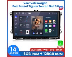 Awesafe Autoradio - Carplay Geschikt Voor Volkswagen Polo Passat Tiguan Touran Golf 5 6 - 2003 t/m 2014 - 9 INCH - Draadloos Apple Carplay en Android Auto - 6GB + 128GB - 8-Core V1PRO - GPS Navigatie 4G WiFi - Bluetooth & Wifi
