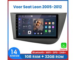 Awesafe Autoradio - Draadloos Apple CarPlay Android Auto - Geschikt Voor Seat Leon 2005 t/m 2012 - 1GB+32GB - Autoradio met navigatie GPS - Radio Scherm - 2005 2006 2007 2008 2009 2010 2011 2012