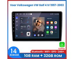 Awesafe Autoradio - Draadloos Apple CarPlay Android Auto - Geschikt Voor Volkswagen VW Golf 4 IV 1997 t/m 2003 - 1GB+32GB - Autoradio met navigatie GPS - Radio Scherm