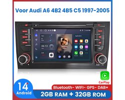 Awesafe Autoradio - Geschikt Voor Audi A6 4B2 4B5 C5 1997 t/m 2005 - 2GB+32GB - Draadloos Carplay Android Auto - GPS RDS Bluetooth - Navigatie - 1997 1998 1999 2000 2001 2002 2003 2004 2005