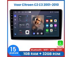 Awesafe Autoradio - Geschikt Voor Citroen C2 C3 2001 t/m 2010 - Draadloos Apple CarPlay Android Auto - 1GB+32GB - Autoradio met navigatie GPS - Radio Scherm - Bluetooth Wifi - Touchscreen - 2001 2002 2003 2004 2005 2006 2007 2008 2009 2010