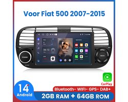 Awesafe Autoradio - Geschikt Voor Fiat 500 2007 t/m 2015 - 2GB+64GB - Draadloos Carplay Android Auto - GPS RDS Bluetooth - Navigatie - Zwart