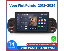 Awesafe Autoradio - Geschikt Voor Fiat Panda 2012 t/m 2024 - 7 inch IPS Scherm - Draadloos Apple CarPlay & Android Auto - Ram 2GB + Rom 64GB - GPS Navigatie Bluetooth WIFI - Radio Scherm - Navigatiesysteem Auto