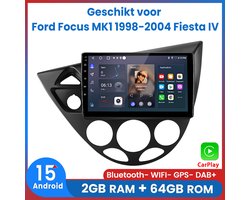 Awesafe Autoradio - Geschikt Voor Ford Focus MK1 1998 t/m 2004 Fiesta IV - Android 15 - Draadloos Apple Carplay & Android Auto - 2GB + 64GB - 4 Core processor - Bluetooth & Wifi GPS Navigatie