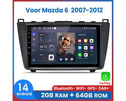 Awesafe Autoradio Geschikt Voor Mazda 6 2007 t/m 2012 - Android 14 - Draadloos Apple Carplay & Android Auto - 2GB + 64GB - 4 Core processor - Bluetooth & Wifi GPS Navigatie - Ondersteuning BOSE systeem - 2007 2008 2009 2010 2011 2012