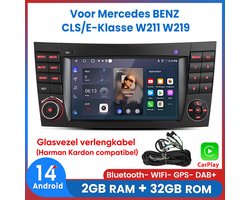 Awesafe Autoradio - Geschikt Voor Mercedes BENZ CLS/E-Klasse W211 W219 - Met navigatie GPS - 2GB+32GB - Bluetooth WIFI - Apple Carplay & Android auto - Radio scherm - Ondersteuning voor Harman Carton-systeem - Bevat fiberoptische verlengingskabels ﻿