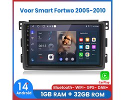 Awesafe Autoradio Geschikt Voor Mercedes Benz Smart Fortwo 2005 t/m 2010 - Android 14 - Draadloos Apple Carplay & Android Auto - 1GB + 32GB - 4 Core processor - Bluetooth & Wifi GPS Navigatie