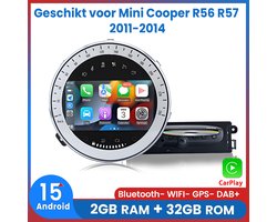 Awesafe Autoradio - Geschikt Voor Mini Cooper R56 R57 2011 t/m 2014 - RAM 2GB + ROM 32GB - Carplay & Android auto - GPS Navigatie - Android15 System - 7 Inch IPS HD Touchscreen - Bluetooth & Wifi - CD DVD Player - 2011 2012 2013