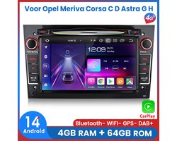 Awesafe Autoradio Geschikt Voor Opel Meriva Corsa C D Astra G H - CD/DVD Player - Apple Carplay & Android Auto - Android 14 - 4+64GB - 7 Inch IPS HD Touchscreen - Radio met navigatie - Bluetooth & Wifi - Piano Zwart