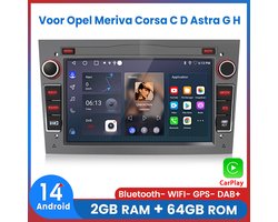 Awesafe Autoradio - Geschikt Voor Opel Meriva Corsa C D Astra G H - Draadloos Apple Carplay & Android Auto - Android 14 - Radio met navigatie - 7 inch HD touchscreen - Ram 2GB + Rom 64GB - Grijs