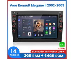 Awesafe Autoradio - Geschikt Voor Renault Megane II 2002 t/m 2009 - 7 inch IPS Scherm - Draadloos Apple CarPlay & Android Auto - 2G + 64GB - GPS Navigatie Bluetooth WIFI - Radio Scherm - Navigatiesysteem Auto - 2002 2003 2004 2005 2006 2007 2008 2009
