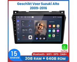 Awesafe Autoradio - Geschikt Voor Suzuki Alto 2009 t/m 2016 - Ram 2GB + Rom 64GB - 9 inch Android 15.0 CarPlay Autoradio - Draadloos CarPlay & Android Auto - Bluetooth & WiFi - GPS Navigatie - 2009 2010 2011 2012 2013 2014 2015 2016