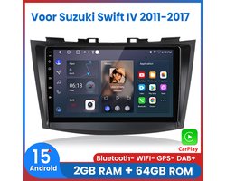 Awesafe Autoradio - Geschikt Voor Suzuki Swift IV 2011 t/m 2017 - Apple Carplay & Android Auto (Draadloos) - Android 15.0 - 2+64GB - Touchscreen - GPS Navigatiesysteem - 2011 2012 2013 2014 2015 2016 2017