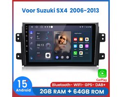 Awesafe Autoradio - Geschikt Voor Suzuki SX4 (2006 t/m 2013) - 2+64GB 4Core - 9 inch Android 15.0 CarPlay Autoradio - Draadloos CarPlay & Android Auto - Bluetooth & WiFi - GPS Navigatie - 2006 2007 2008 2009 2010 2011 2012 2013