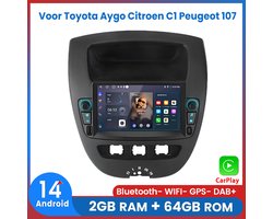 Awesafe Autoradio - Geschikt Voor Toyota Aygo Citroen C1 PEUGEOT 107 2005 t/m 2014 - 2GB RAM + 64GB ROM - Draadloos CarPlay & Android Auto - Android 14.0 - Bluetooth & WiFi - GPS Navigatie