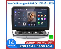 Awesafe Autoradio - Geschikt Voor Volkswagen B6 B7 CC 2010 t/m 2015 - 10.1 Inch IPS Radio Scherm - Android 14 - Draadloos Apple Carplay & Android Auto - Ram 2GB + Rom 64GB - 4 Core processor - Bluetooth & Wifi - GPS Navigatie