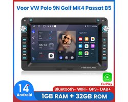 Awesafe Autoradio - Geschikt Voor VW Polo 9N Golf MK4 Passat B5 - RAM 1GB + ROM 32GB - Android 14 - Draadloos Carplay Android Auto - GPS RDS Bluetooth - Navigatie - Radio Scherm
