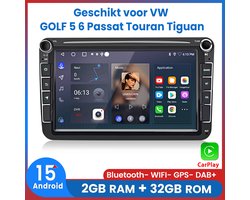 Awesafe Autoradio - Geschikt Voor VW Volkswagen Golf 5 6 Polo 6R Caddy Bora Jetta Touran Passat Scirocco - Android 15.0 Systeem - Draadloos CarPlay & Android Auto - Ram 2GB + Rom 32GB - Radio met GPS Navigatie - 8 inch HD touchscreen