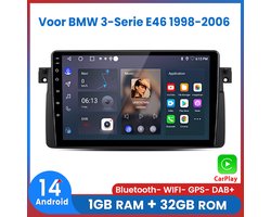 Awesafe Autoradio RAM 1GB + ROM 32GB - Geschikt Voor BMW 3-Serie E46 1998 t/m 2006 - Draadloos Apple Carplay & Android Auto - GPS Navigatie RDS - Bluetooth & Wifi - 1998 1999 2000 2001 2002 2003 2004 2005 2006